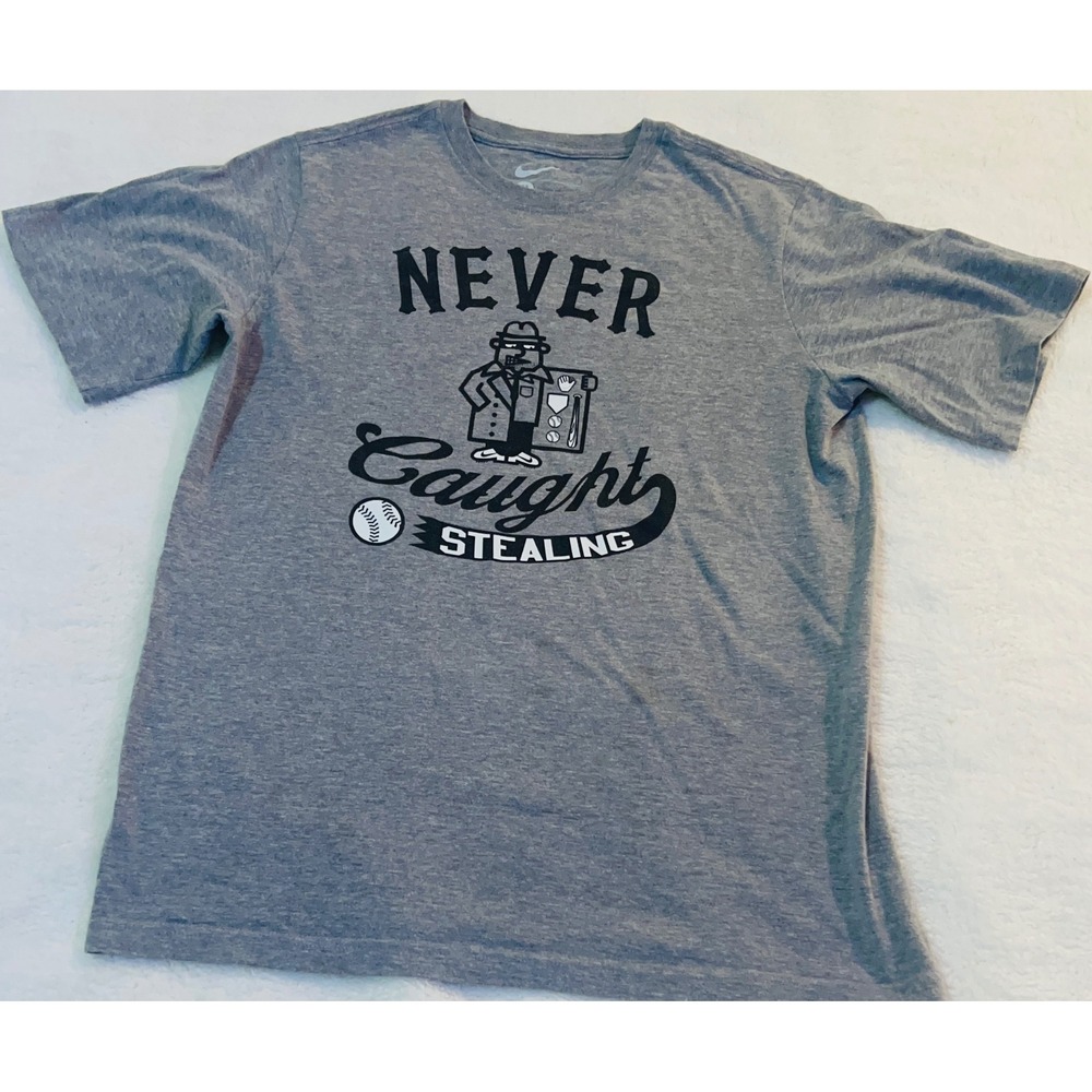 Nike Kids XL Gray Never Caught Stealing Baseball Graphic T-Shirt Short Sleeve